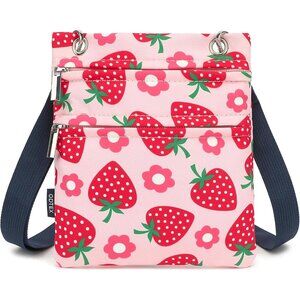 Women's Crossbody Purse Strawberry Print Zipper Pocket Adjustable Strap
